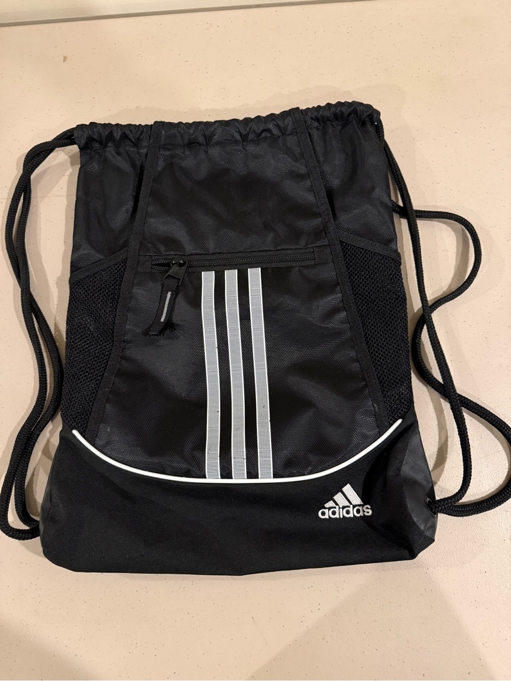 adidas Black Drawstring Backpack with Reflective Three Stripes